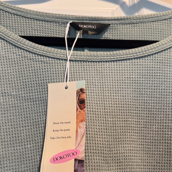 Womens Oversized Waffle Knit Crewneck Sweatshirts Side Slits Casual Pullover Top - Picture 5 of 7